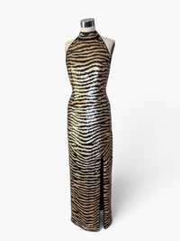Tiger Stripe Sequin Halter Gown by Parisline
