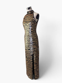 Tiger Stripe Sequin Halter Gown by Parisline