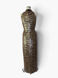 Tiger Stripe Sequin Halter Gown by Parisline