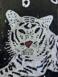 Tiger Black & White Beaded Sequin Top by I. Magnin