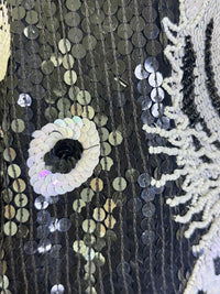 Tiger Black & White Beaded Sequin Top by I. Magnin