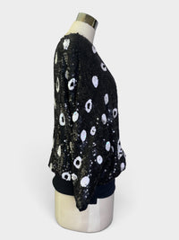 Tiger Black & White Beaded Sequin Top by I. Magnin