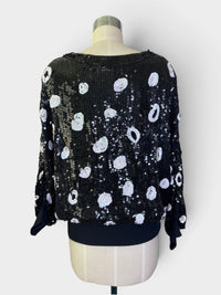 Tiger Black & White Beaded Sequin Top by I. Magnin