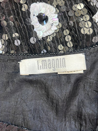 Tiger Black & White Beaded Sequin Top by I. Magnin