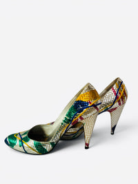 Carlos Fiori Metallic 80's Splash Paint Snakeskin Multicolor Pointed Toe Pumps 7