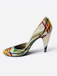 Carlos Fiori Metallic 80's Splash Paint Snakeskin Multicolor Pointed Toe Pumps 7