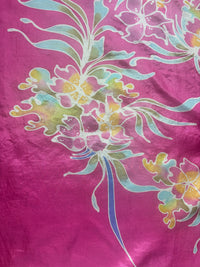 Vintage Hand Painted Silk Scarf | Pink Floral Silk Square Scarf | 33" x 33" | Wearable Textile Art