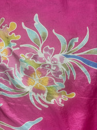 Vintage Hand Painted Silk Scarf | Pink Floral Silk Square Scarf | 33" x 33" | Wearable Textile Art