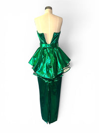 Emerald Envy | Vintage LA Glo Lamé Peplum Cocktail Dress