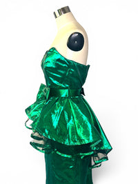 Emerald Envy | Vintage LA Glo Lamé Peplum Cocktail Dress