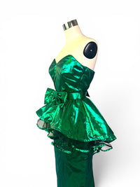 Emerald Envy | Vintage LA Glo Lamé Peplum Cocktail Dress