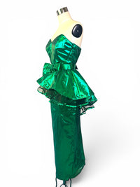 Emerald Envy | Vintage LA Glo Lamé Peplum Cocktail Dress