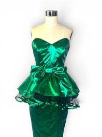Emerald Envy | Vintage LA Glo Lamé Peplum Cocktail Dress