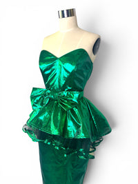 Emerald Envy | Vintage LA Glo Lamé Peplum Cocktail Dress