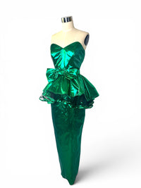 Emerald Envy | Vintage LA Glo Lamé Peplum Cocktail Dress
