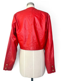 Vintage Bermans Red Sassy Leather Cropped Jacket with Geometric Gold Button Detail
