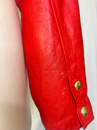 Vintage Bermans Red Sassy Leather Cropped Jacket with Geometric Gold Button Detail
