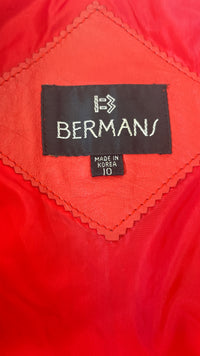 Vintage Bermans Red Sassy Leather Cropped Jacket with Geometric Gold Button Detail