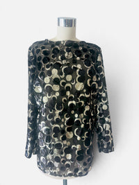 Vintage After Five Black & Silver Metallic Celestial Moon Burnout Velvet Tunic