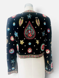 Vintage Leslie Fay Evenings Black Beaded Celestial Bolero Jacket | 1980s–1990s