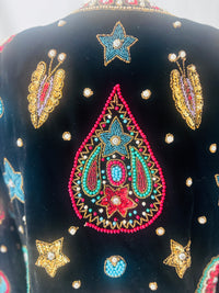 Vintage Leslie Fay Evenings Black Beaded Celestial Bolero Jacket | 1980s–1990s
