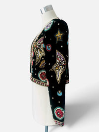 Vintage Leslie Fay Evenings Black Beaded Celestial Bolero Jacket | 1980s–1990s