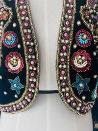 Vintage Leslie Fay Evenings Black Beaded Celestial Bolero Jacket | 1980s–1990s