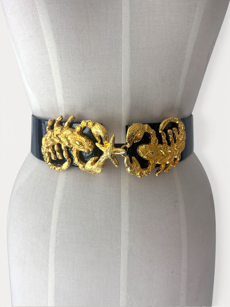 Vintage 1972 Mimi di N Double Scorpion Statement Belt | Gold-Tone Sculptural Buckle