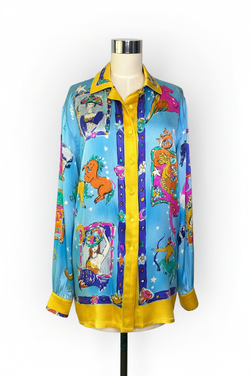A Map of the Heavens | Vintage Escada Margaretha Ley — Made in Germany Bold  Statement Zodiac Silk Blouse