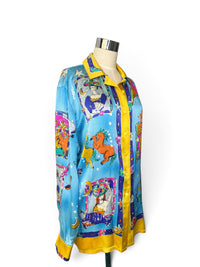 A Map of the Heavens | Vintage Escada Margaretha Ley — Made in Germany Bold  Statement Zodiac Silk Blouse