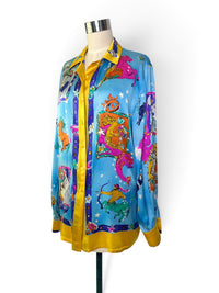A Map of the Heavens | Vintage Escada Margaretha Ley — Made in Germany Bold  Statement Zodiac Silk Blouse
