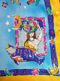 A Map of the Heavens | Vintage Escada Margaretha Ley — Made in Germany Bold  Statement Zodiac Silk Blouse