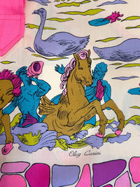 Vintage Oleg Cassini Silk Scenic Blouse | 1970s Pink Baroque Novelty Print