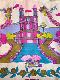 Vintage Oleg Cassini Silk Scenic Blouse | 1970s Pink Baroque Novelty Print