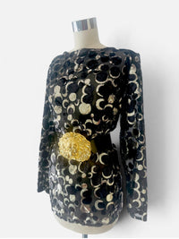 Vintage After Five Black & Silver Metallic Celestial Moon Burnout Velvet Tunic