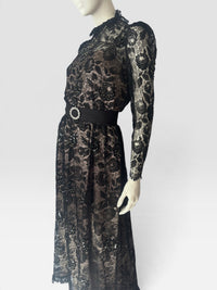 Vintage Rina di Montella Black Floral Lace, Sequin, Beaded Evening Gown
