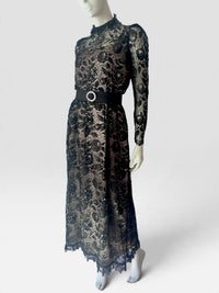 Vintage Rina di Montella Black Floral Lace, Sequin, Beaded Evening Gown