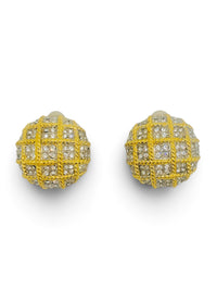 1980's Gold Tone Lattice Rhinestone Dome Statment Clip-On Earrings