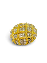 1980's Gold Tone Lattice Rhinestone Dome Statment Clip-On Earrings