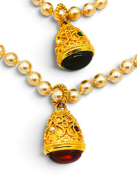 Regal Reverie | Vintage Kenneth Jay Lane Triple Drop Faux Pearl Byzantine Fob Necklace
