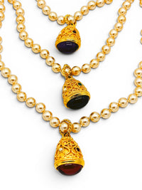 Regal Reverie | Vintage Kenneth Jay Lane Triple Drop Faux Pearl Byzantine Fob Necklace