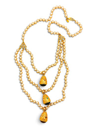 Regal Reverie | Vintage Kenneth Jay Lane Triple Drop Faux Pearl Byzantine Fob Necklace