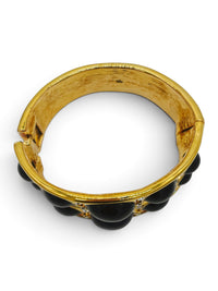 Kenneth Jay Lane Black Cabochon and Rhinestone Sculptural Hinged Bangle Bracelet