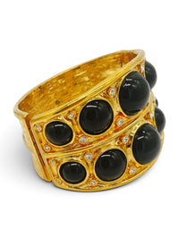 Kenneth Jay Lane Black Cabochon and Rhinestone Sculptural Hinged Bangle Bracelet