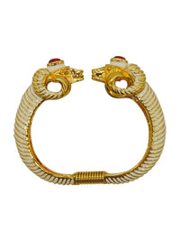 Vintage Kenneth Jay Lane White Enamel Double Ram Head Clamper Bracelet