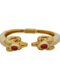 Vintage Kenneth Jay Lane White Enamel Double Ram Head Clamper Bracelet