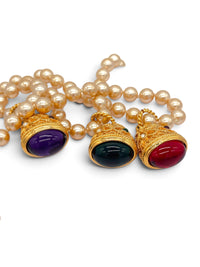 Regal Reverie | Vintage Kenneth Jay Lane Triple Drop Faux Pearl Byzantine Fob Necklace