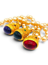 Regal Reverie | Vintage Kenneth Jay Lane Triple Drop Faux Pearl Byzantine Fob Necklace