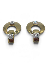 Vintage 1980s Sculptural Rhinestone and Gold-Tone Door Knocker Earrings