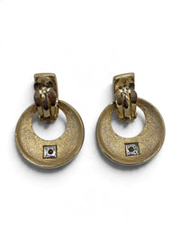 Vintage 1980s Sculptural Rhinestone and Gold-Tone Door Knocker Earrings